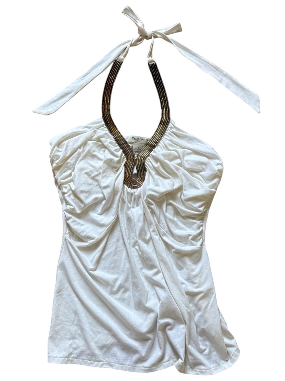 White House Black Market White Halter Top with Beaded Neckline